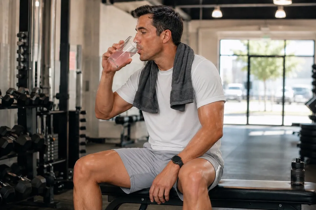 Man drinking an electrolyte mix after a workout